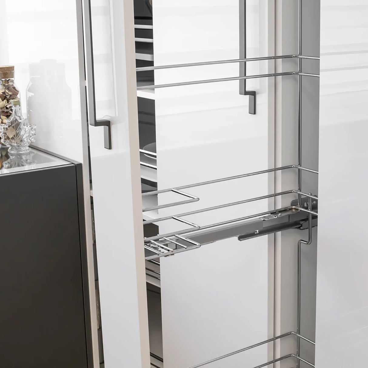 Premium Narrow Pantry Pullout with Broom Clips - Left - For 6" Pantry Cabinet and Up