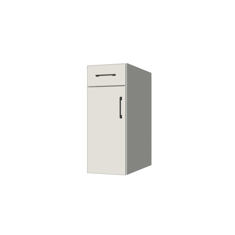 12" Wide Base Cabinet With Drawer On Top - (White Melamine Boxes - Flat Panel Doors)