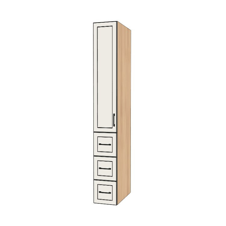12" Wide Tall Pantry Cabinet with Drawer - (Ply Wood Boxes - Thermofoil Doors) 24 D