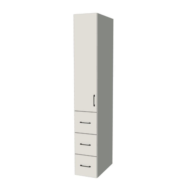 13" Wide Tall Pantry Cabinet with Drawer - (White Melamine Boxes - Flat Panel Doors) 24 D
