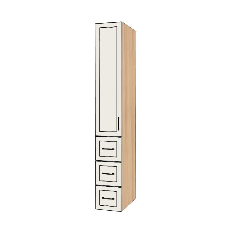13" Wide Tall Pantry Cabinet with Drawer - (Hardrock Maple Melamine Boxes - Painted Doors) 24 D