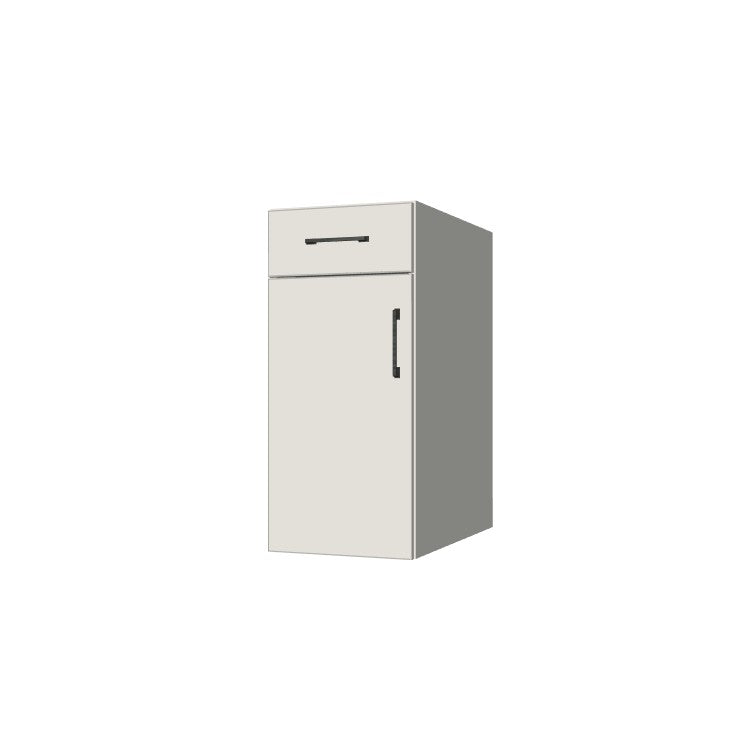 14" Wide Base Cabinet With Drawer On Top - (White Melamine Boxes - Flat Panel Doors)