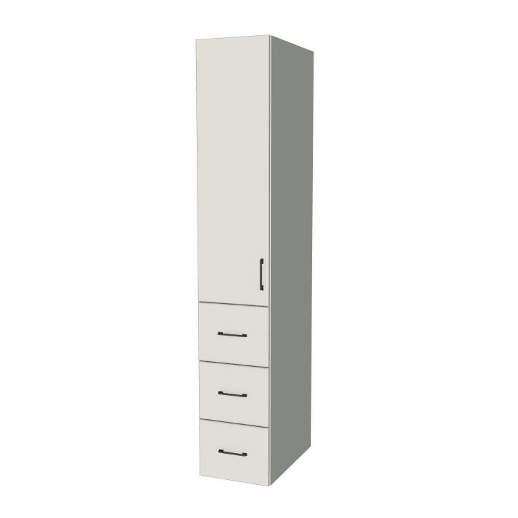 15" Wide Tall Pantry Cabinet with Drawer - (White Melamine Boxes - Flat Panel Doors) 24 D