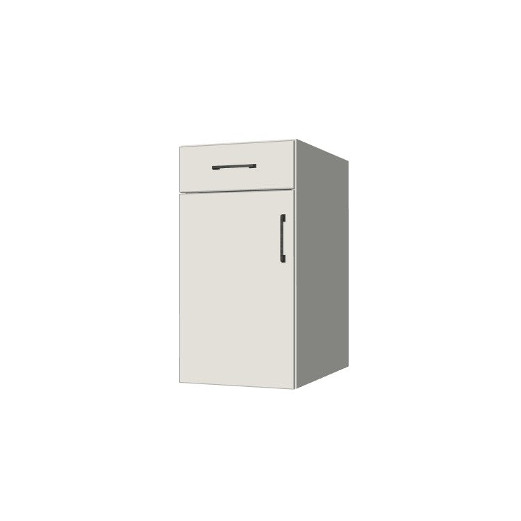 16" Wide Base Cabinet With Drawer On Top - (White Melamine Boxes - Flat Panel Doors)