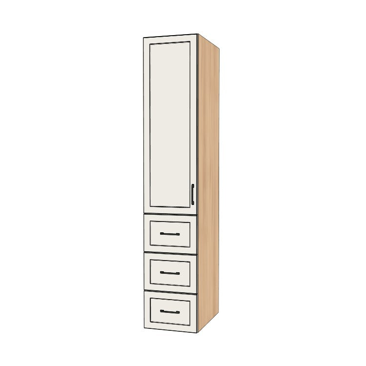 17" Wide Tall Pantry Cabinet with Drawer - (Hardrock Maple Melamine Boxes - Thermofoil Doors) 24 D