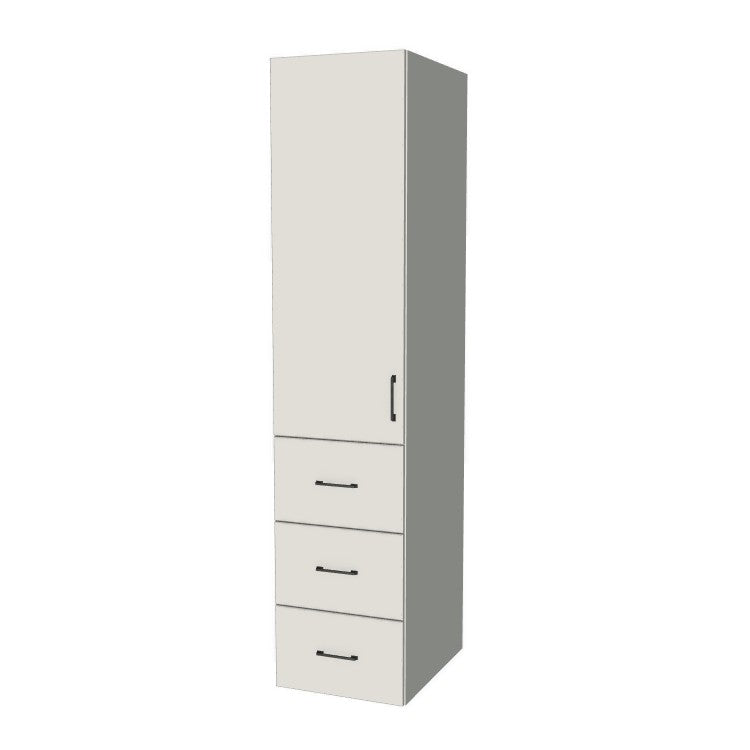 19" Wide Tall Pantry Cabinet with Drawer - (White Melamine Boxes - Flat Panel Doors) 24 D