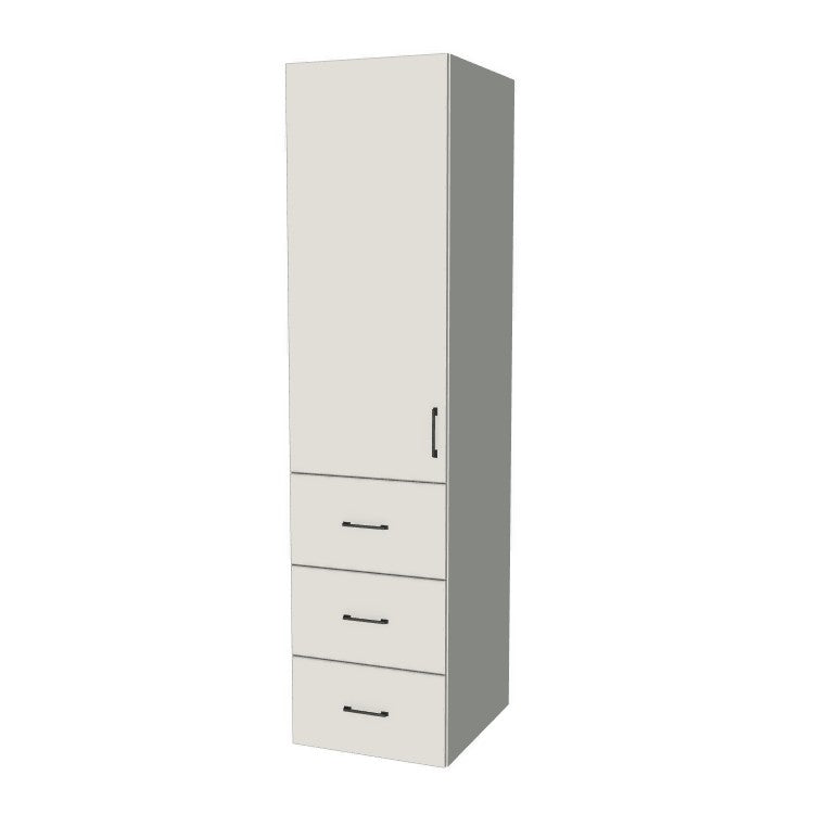 21" Wide Tall Pantry Cabinet with Drawer - (White Melamine Boxes - Flat Panel Doors) 24 D