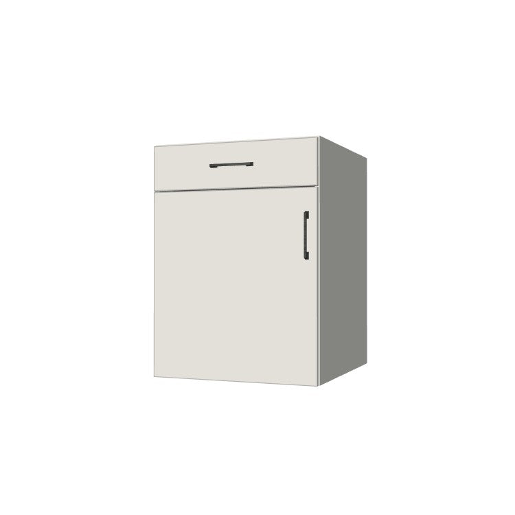 23" Wide Base Cabinet With Drawer On Top - (White Melamine Boxes - Flat Panel Doors)