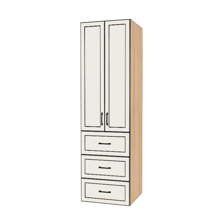 25" Wide Tall Pantry Cabinet with Drawer - (Hardrock Maple Melamine Boxes - Thermofoil Doors) 24 D