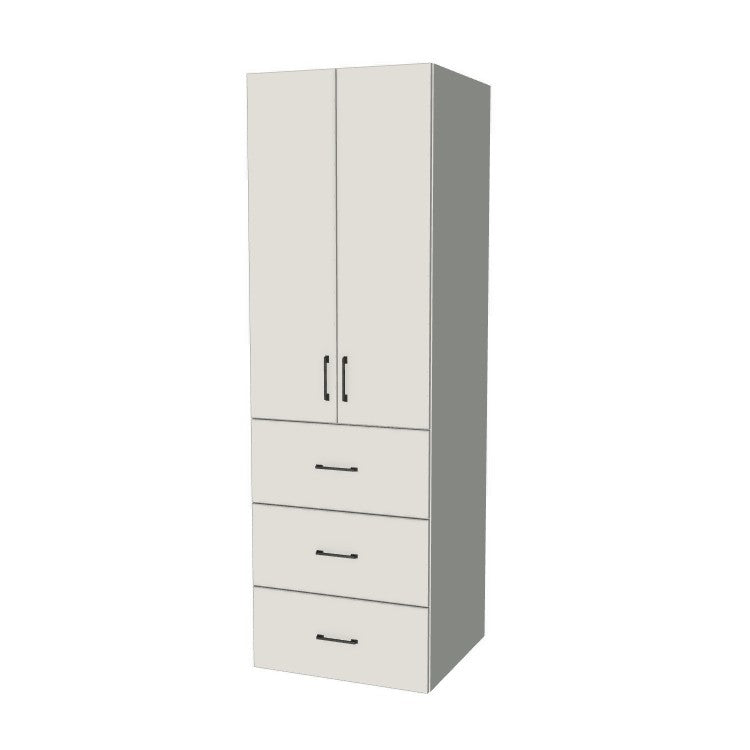 26" Wide Tall Pantry Cabinet with Drawer - (White Melamine Boxes - Flat Panel Doors) 24 D