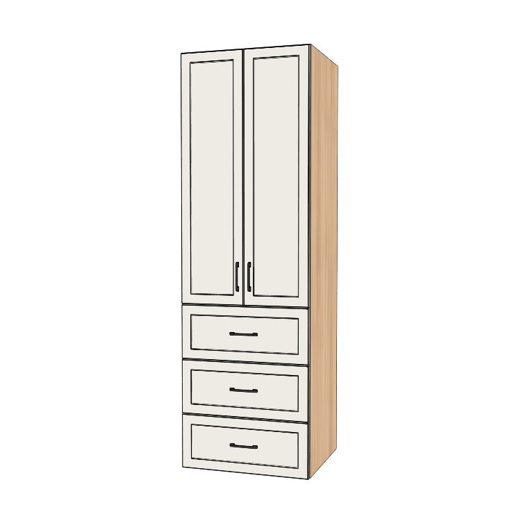 28" Wide Tall Pantry Cabinet with Drawer - (Hardrock Maple Melamine Boxes - Painted Doors) 24 D