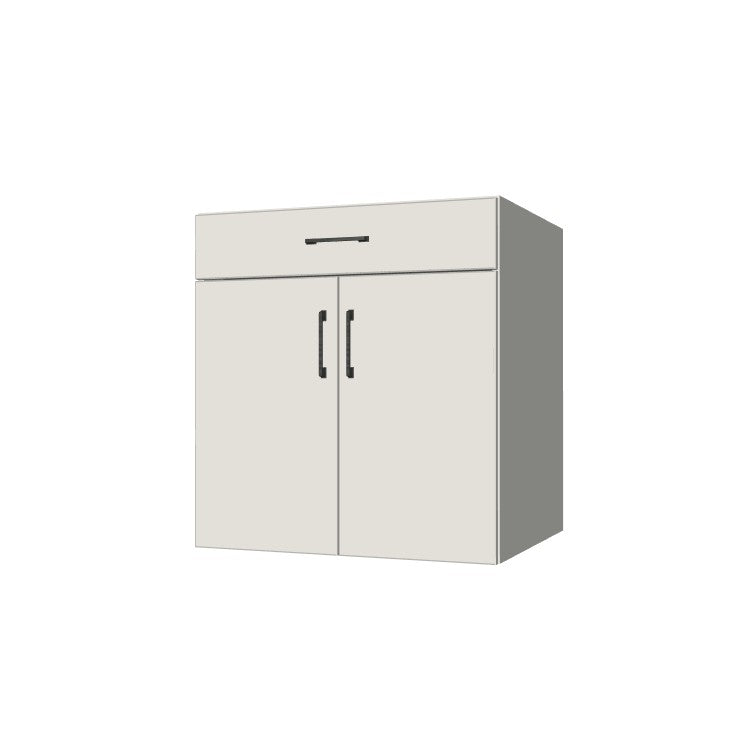 29" Wide Base Cabinet With Drawer On Top - (White Melamine Boxes - Flat Panel Doors)