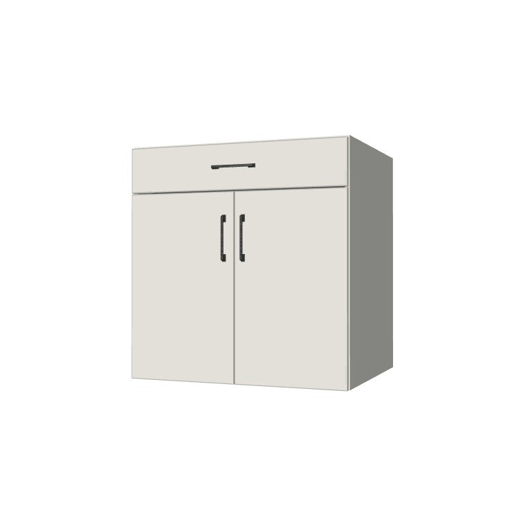 30" Wide Base Cabinet With Drawer On Top - (White Melamine Boxes - Flat Panel Doors)