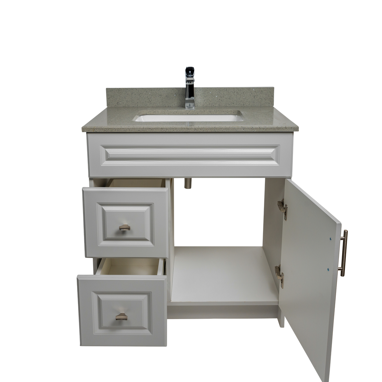 30" MDF - Left Side Draw - Light Grey - Raised Panel Doors