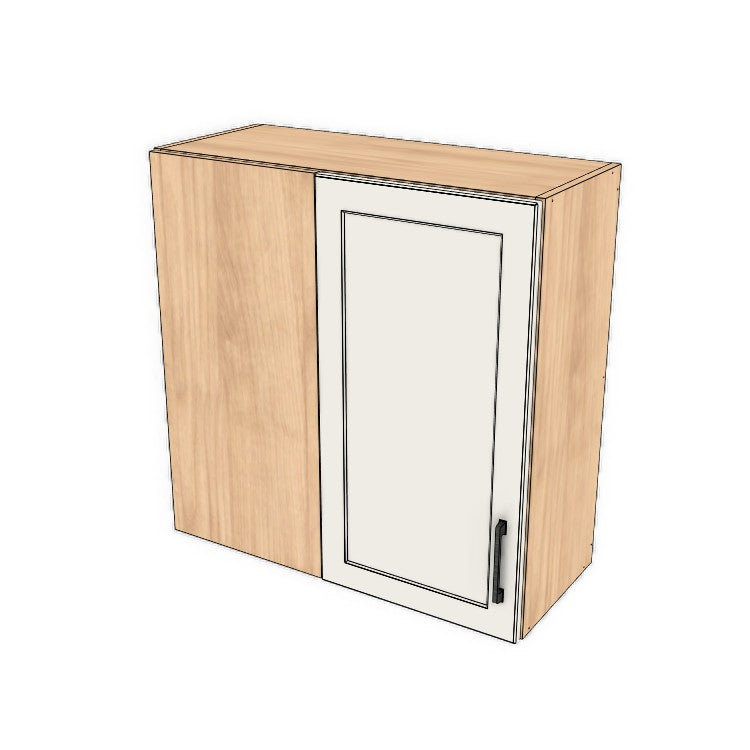 30" Wide 30" High Blind Corner Wall Cabinet - Door on Right/Left Side - (Hardrock Maple Melamine Boxes - Thermofoil Doors)
