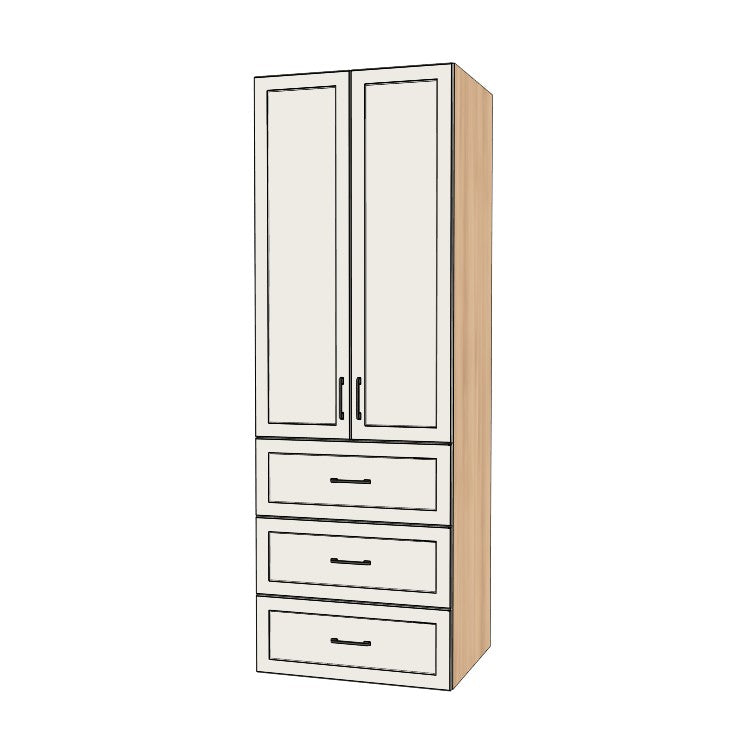 30" Wide Tall Pantry Cabinet with Drawer - (Hardrock Maple Melamine Boxes - Thermofoil Doors) 24 D