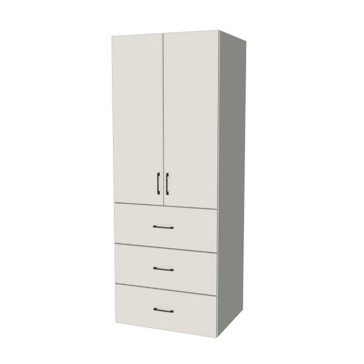 31" Wide Tall Pantry Cabinet with Drawer - (White Melamine Boxes - Flat Panel Doors) 24 D