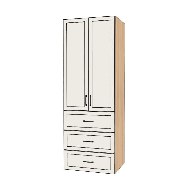 31" Wide Tall Pantry Cabinet with Drawer - (Hardrock Maple Melamine Boxes - Thermofoil Doors) 24 D