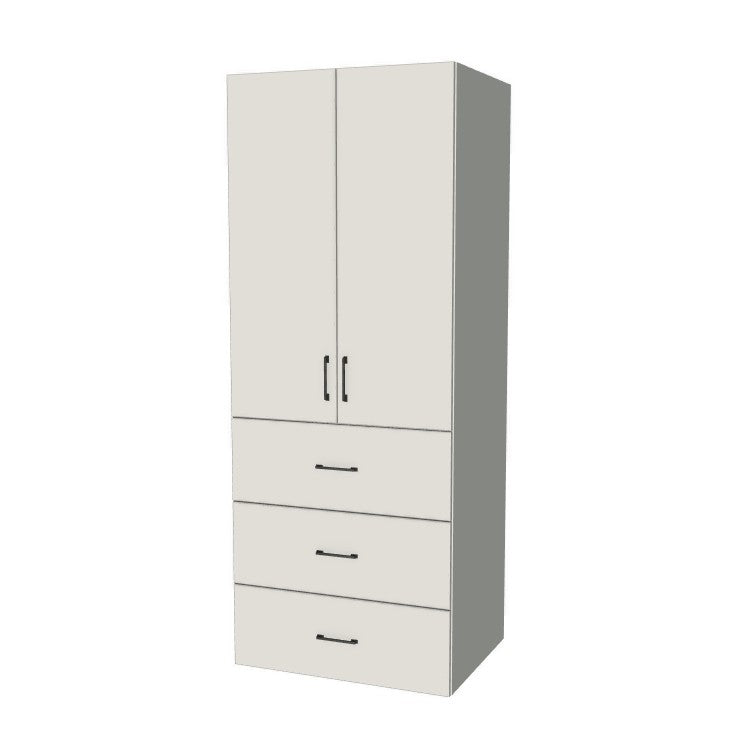 32" Wide Tall Pantry Cabinet with Drawer - (White Melamine Boxes - Flat Panel Doors) 24 D
