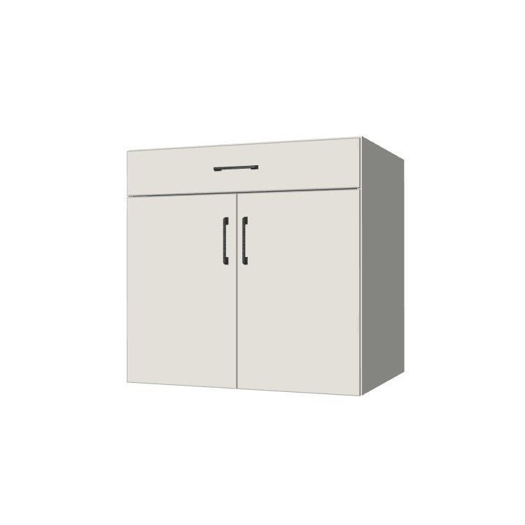 32" Wide Base Cabinet With Drawer On Top - (White Melamine Boxes - Flat Panel Doors)