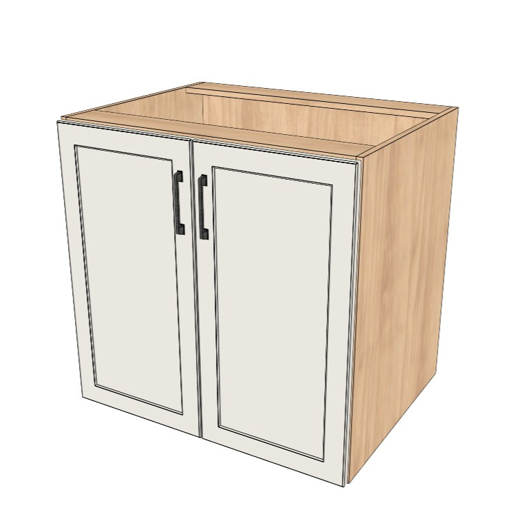 32" Wide Base Cabinet - Sink Cabinet - No Back - (Hardrock Maple Melamine Boxes - Thermofoil Doors)