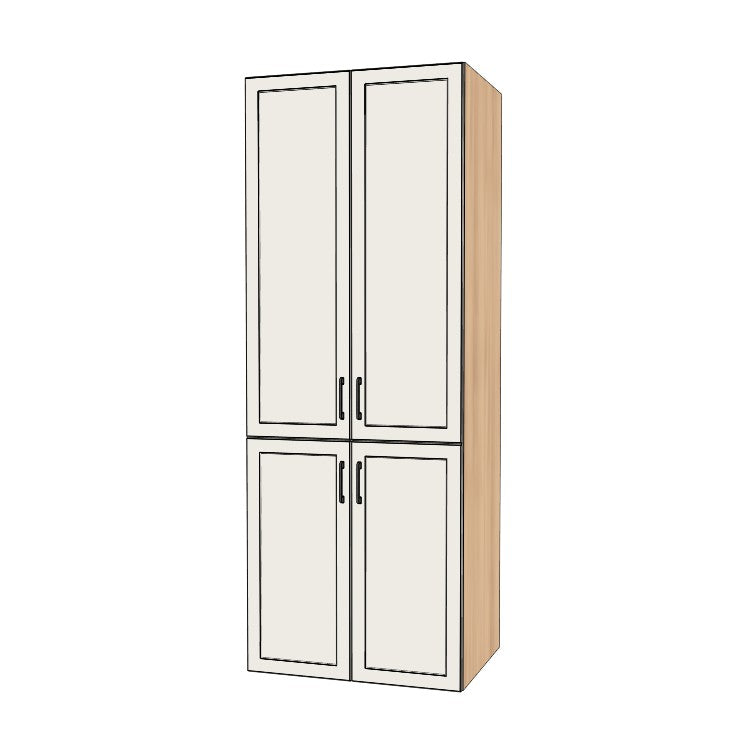 33" Wide Tall Pantry Cabinet - (Hardrock Maple Melamine Boxes - Painted Doors) 24 D