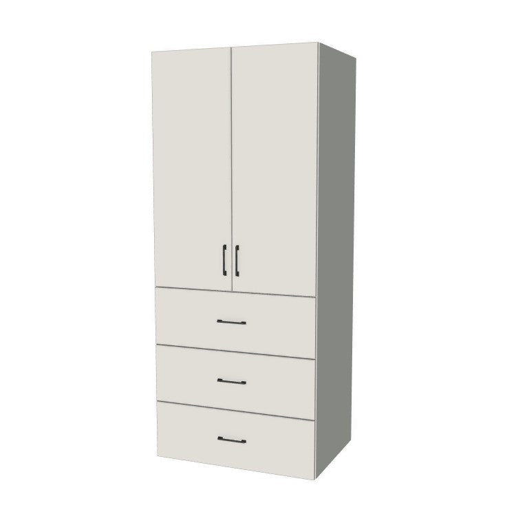 34" Wide Tall Pantry Cabinet with Drawer - (White Melamine Boxes - Flat Panel Doors) 24 D