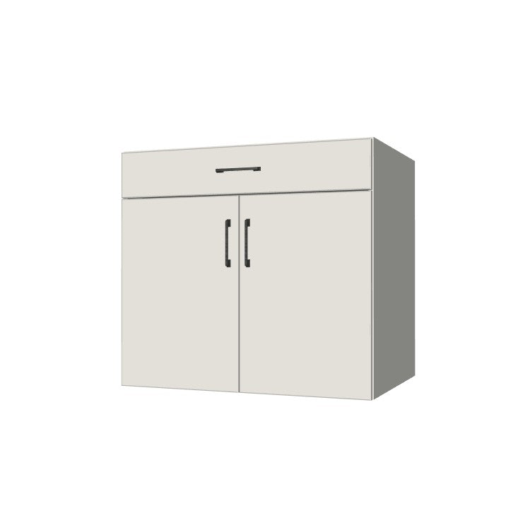 34" Wide Base Cabinet With Drawer On Top - (White Melamine Boxes - Flat Panel Doors)