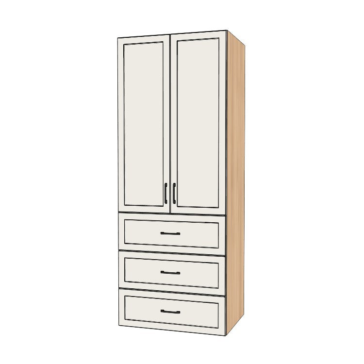 34" Wide Tall Pantry Cabinet with Drawer - (Hardrock Maple Melamine Boxes - Painted Doors) 24 D