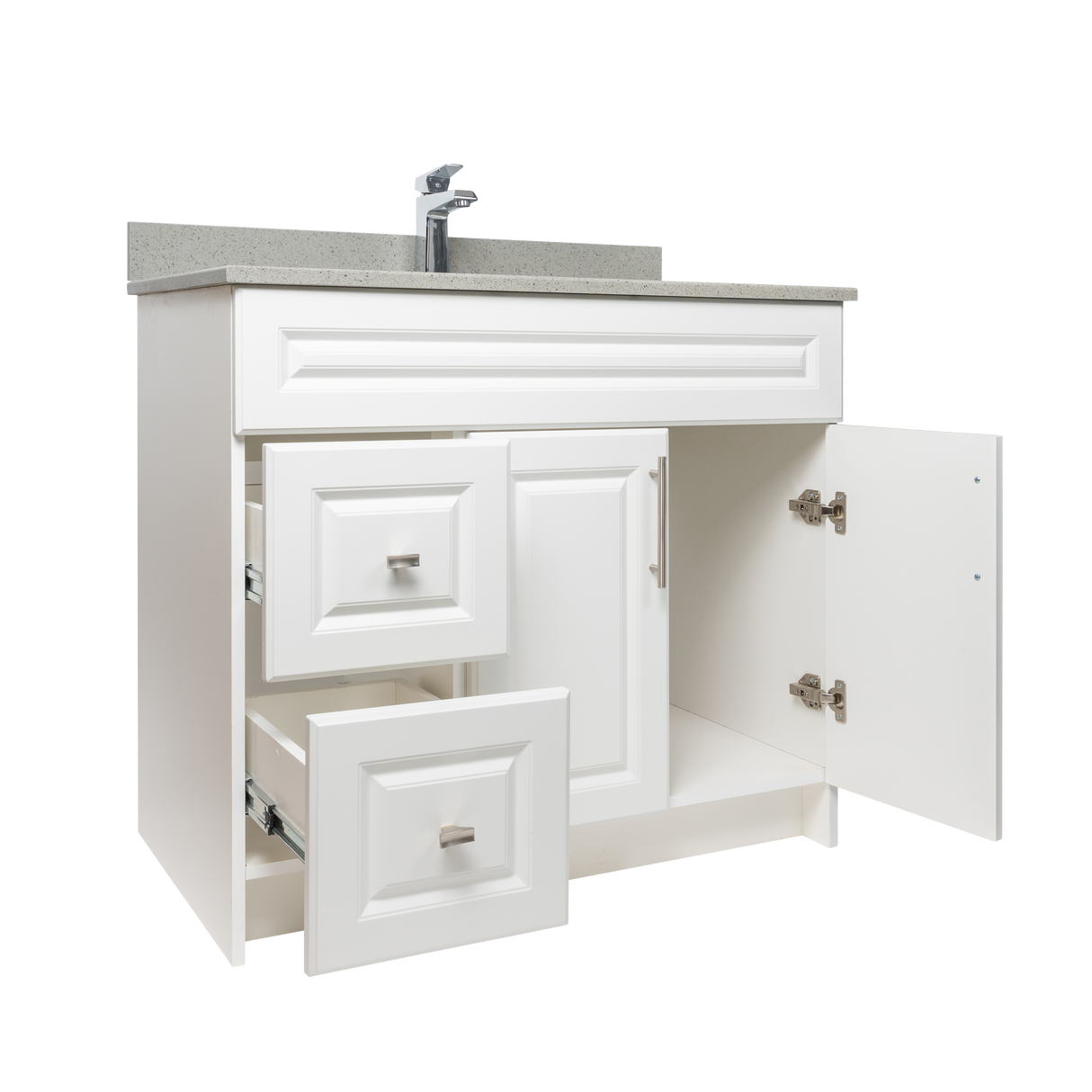 36" MDF - Left Side Draw - White - Raised Panel Doors