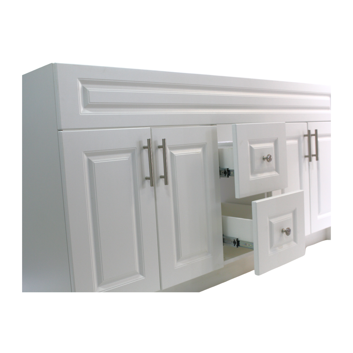60" MDF - Double Sink - White - Raised Panel Doors