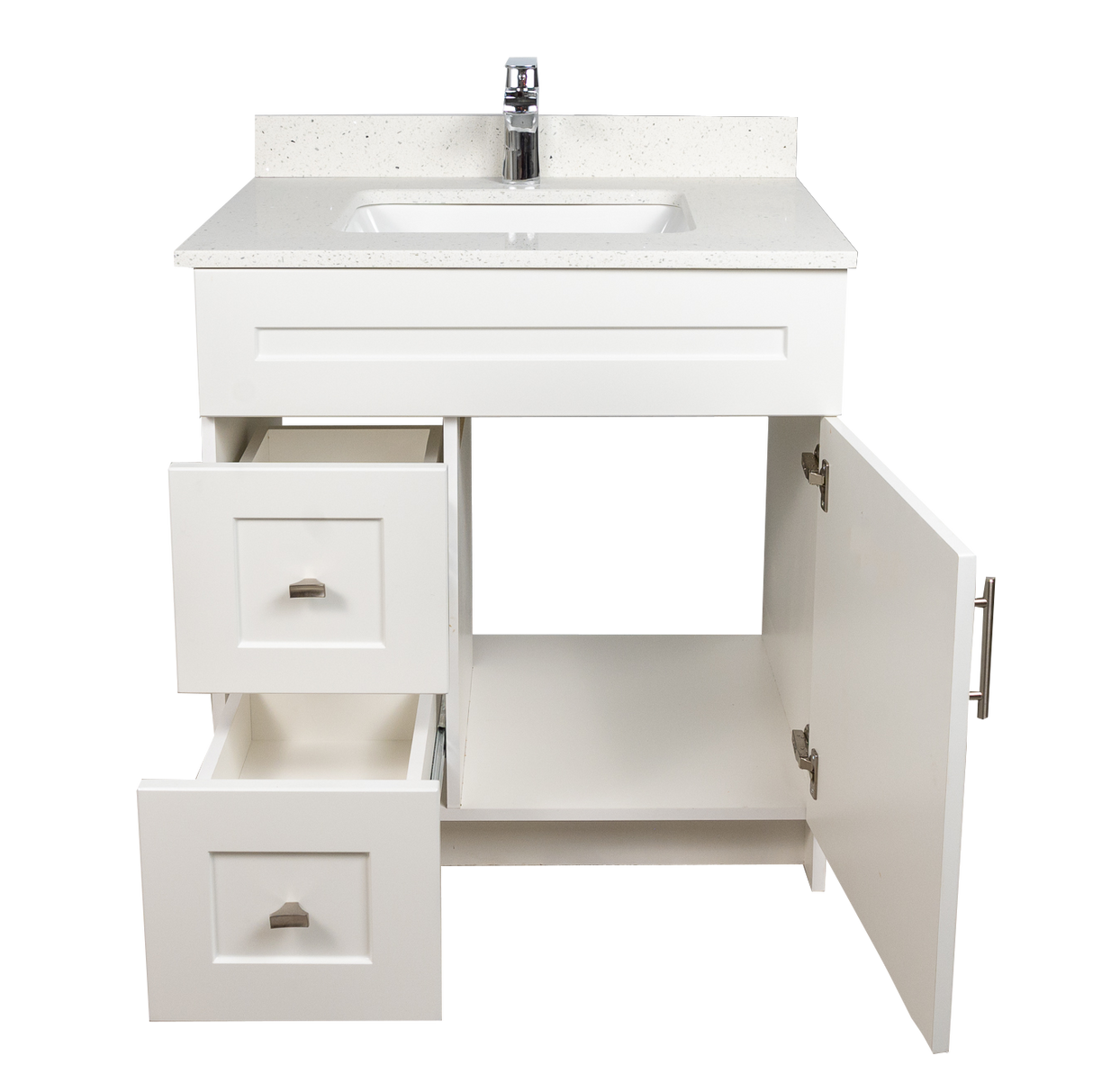 30" MDF - Left Side Draw - White - Shaker Doors - Softclose Hardware