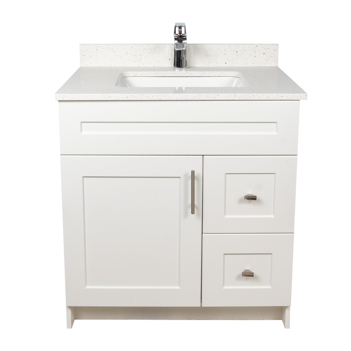 30" MDF - Right Side Draw - White - Shaker Doors - Softclose Hardware
