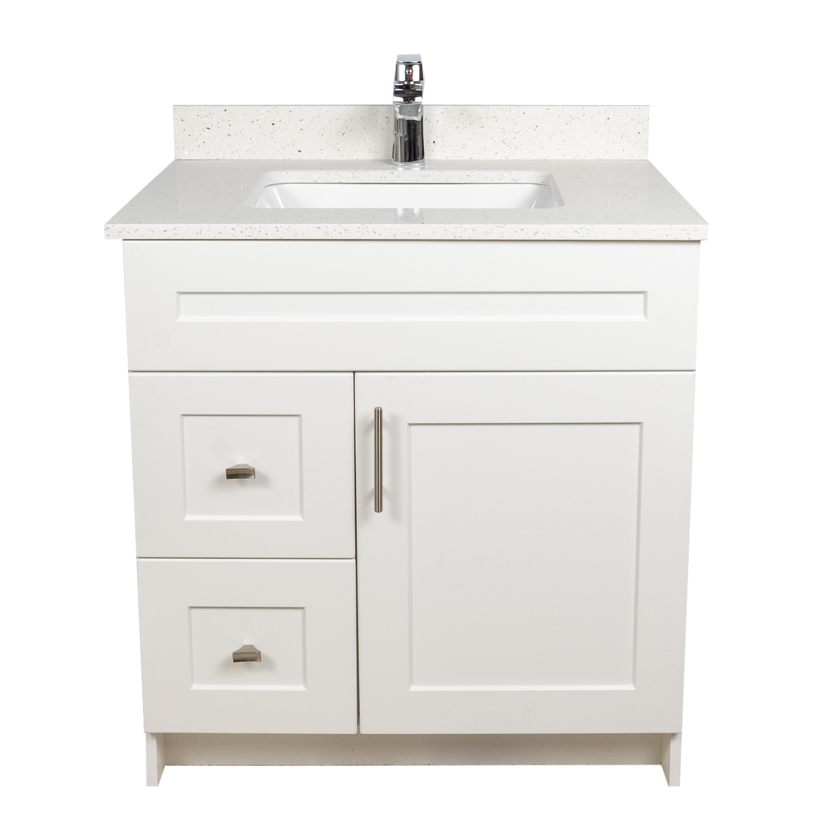 30" MDF - Left Side Draw - White - Shaker Doors - Softclose Hardware
