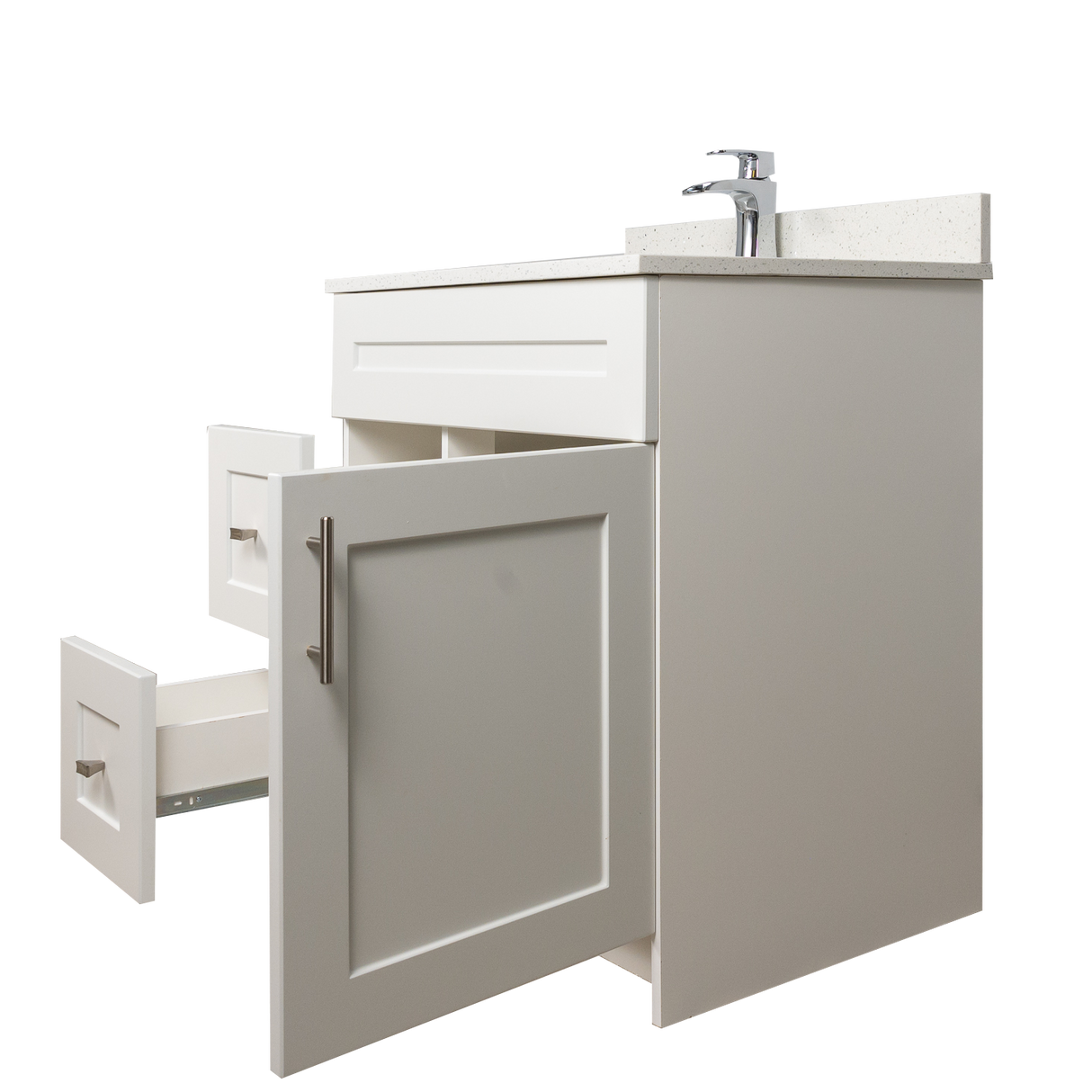 30" MDF - Left Side Draw - White - Shaker Doors - Softclose Hardware