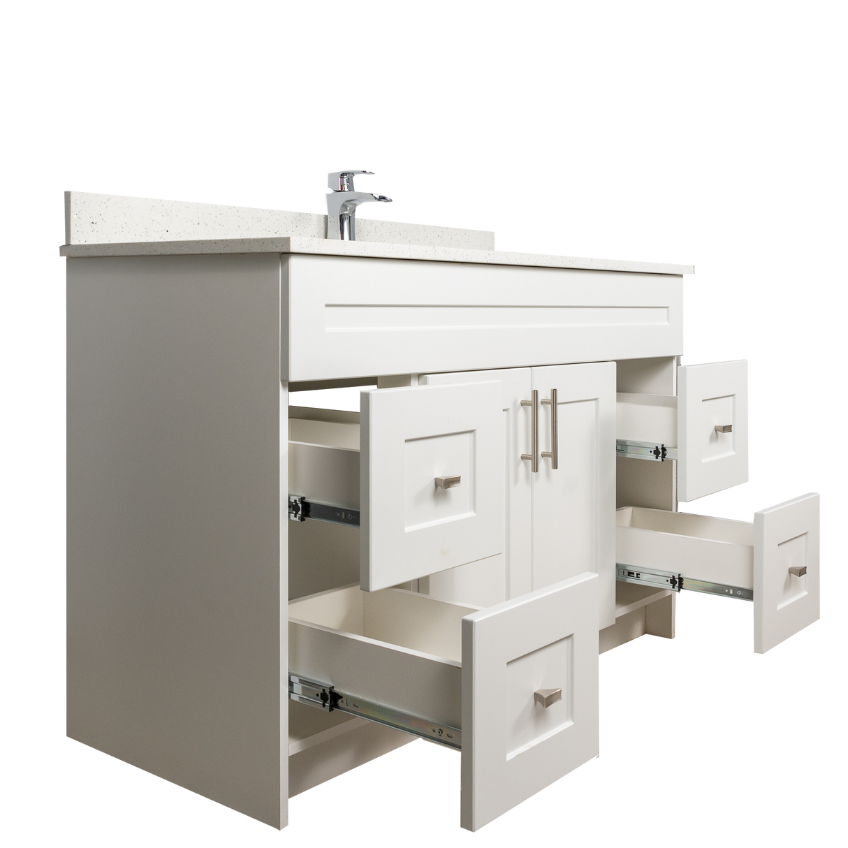 48" MDF - Both Side Draw - White - Shaker Doors - Softclose Hardware
