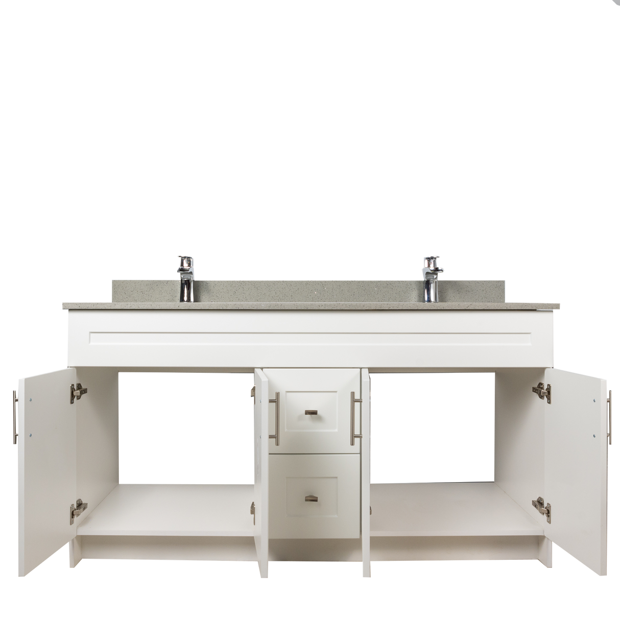 60" MDF - Double Sink - White - Shaker Doors - Softclose Hardware