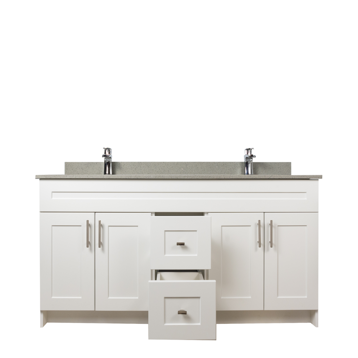 60" MDF - Double Sink - White - Shaker Doors - Softclose Hardware
