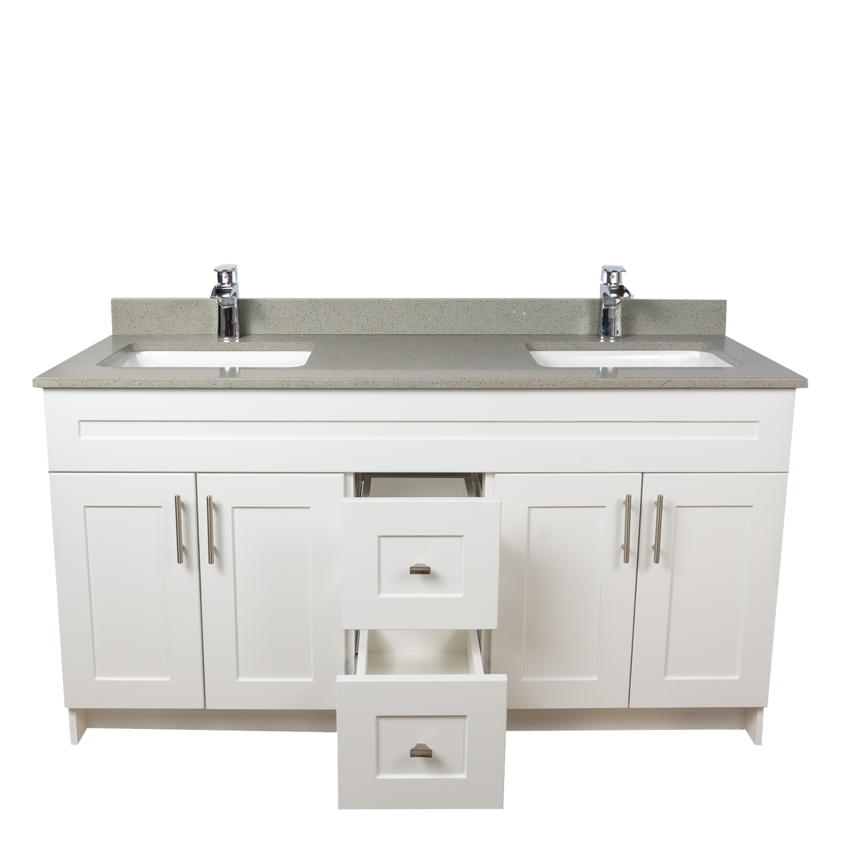 60" MDF - Double Sink - White - Shaker Doors - Softclose Hardware