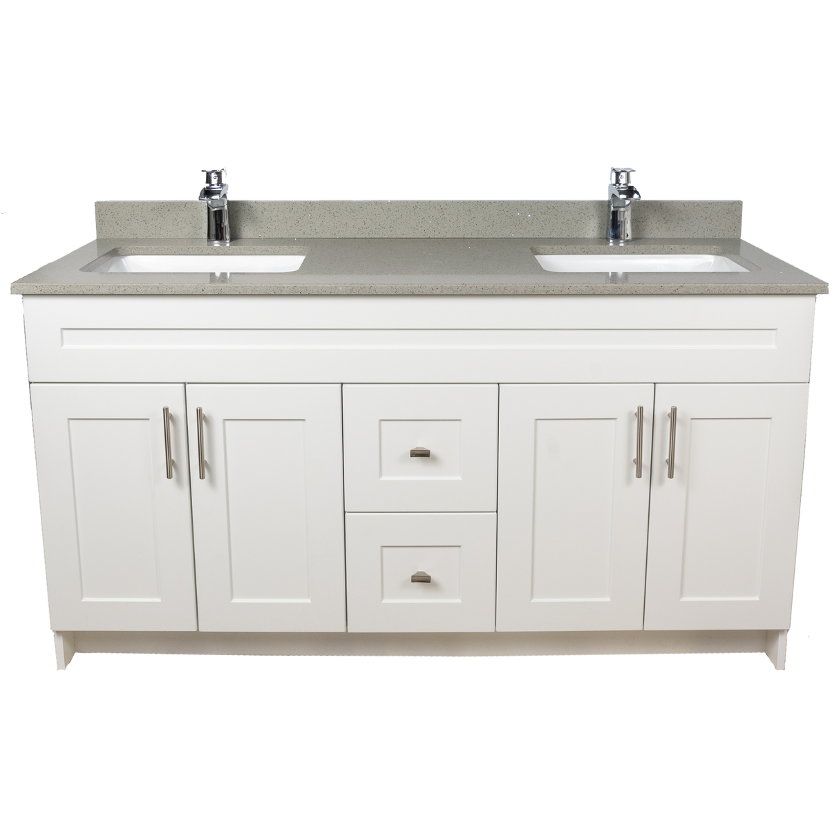 60" MDF - Double Sink - White - Shaker Doors - Softclose Hardware