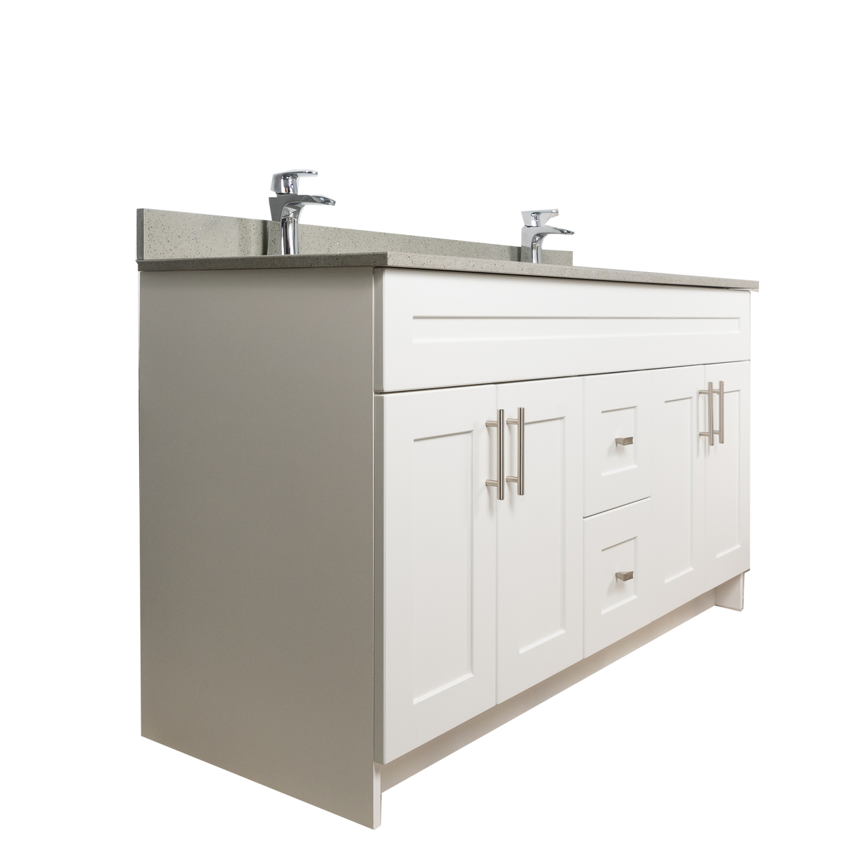 60" MDF - Double Sink - White - Shaker Doors - Softclose Hardware