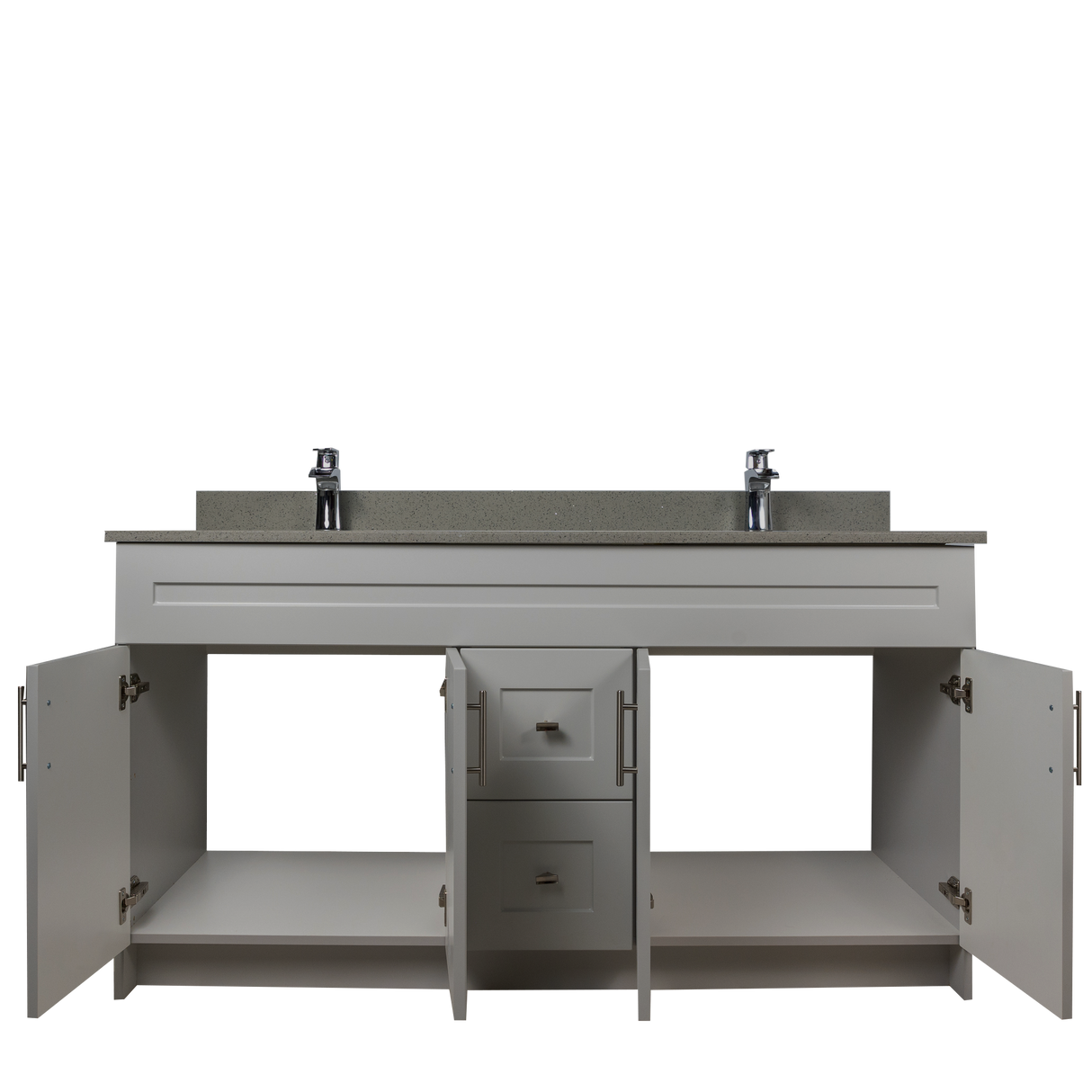 60" MDF - Double Sink - Light Grey - Shaker Doors - Softclose Hardware