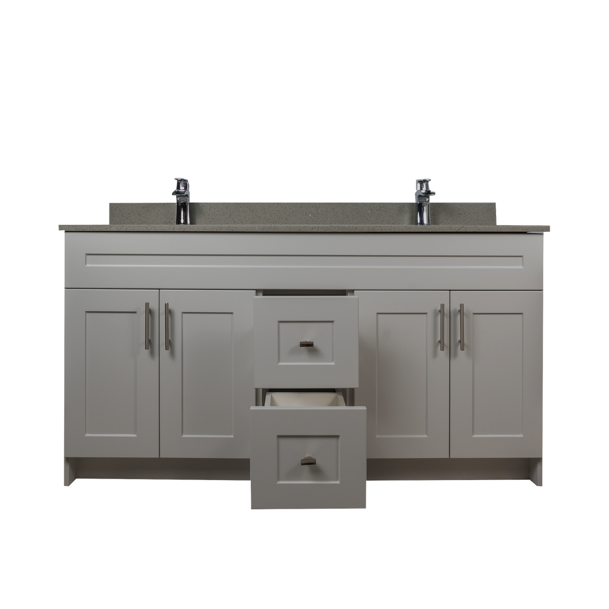 60" MDF - Double Sink - Light Grey - Shaker Doors - Softclose Hardware