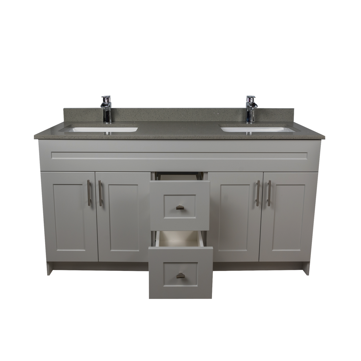 60" MDF - Double Sink - Light Grey - Shaker Doors - Softclose Hardware