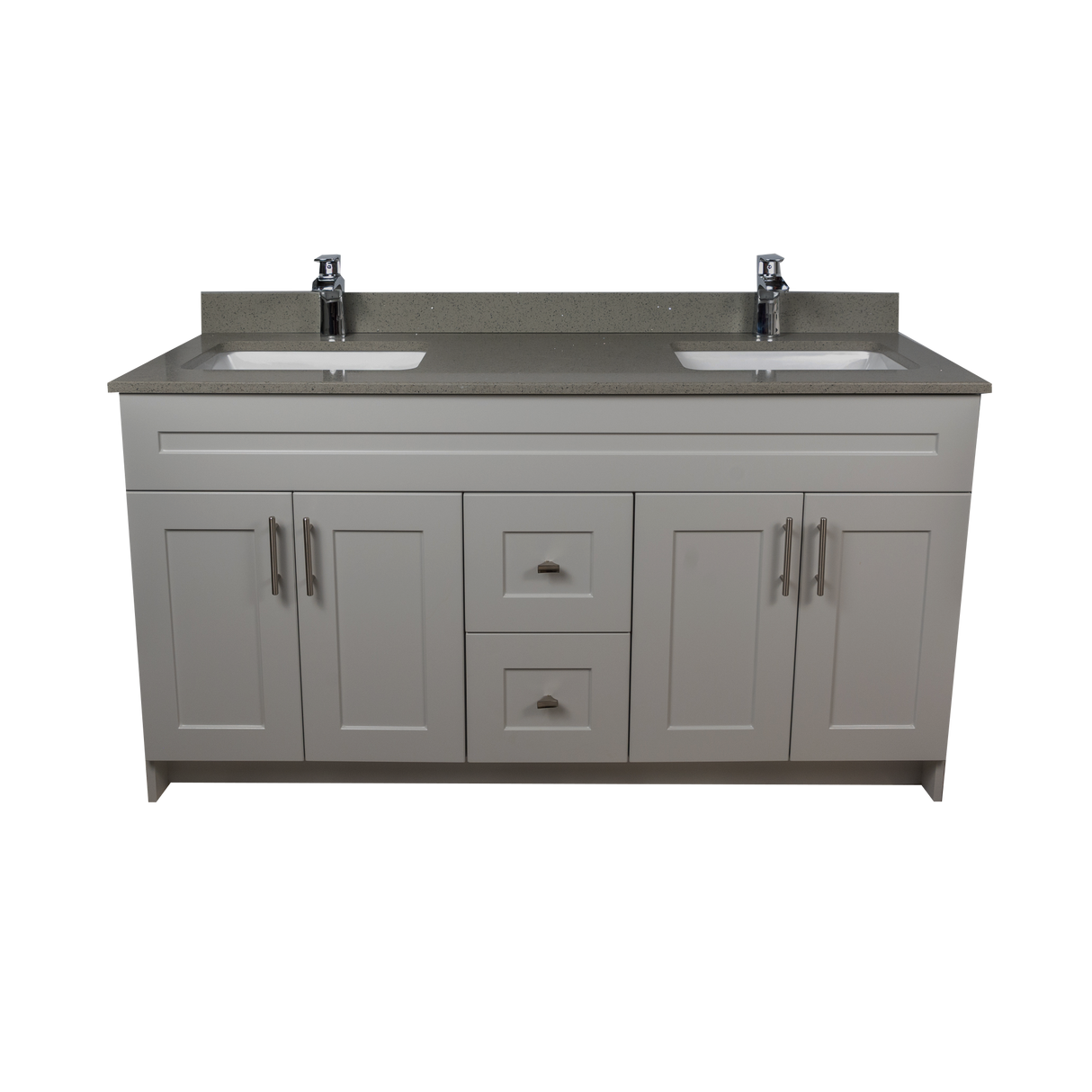 60" MDF - Double Sink - Light Grey - Shaker Doors - Softclose Hardware