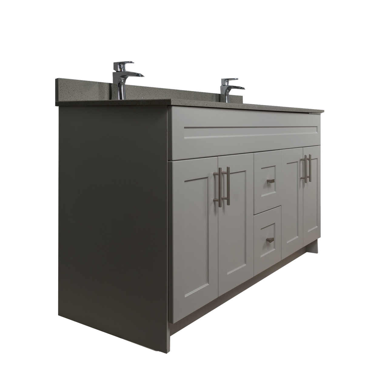 60" MDF - Double Sink - Light Grey - Shaker Doors - Softclose Hardware