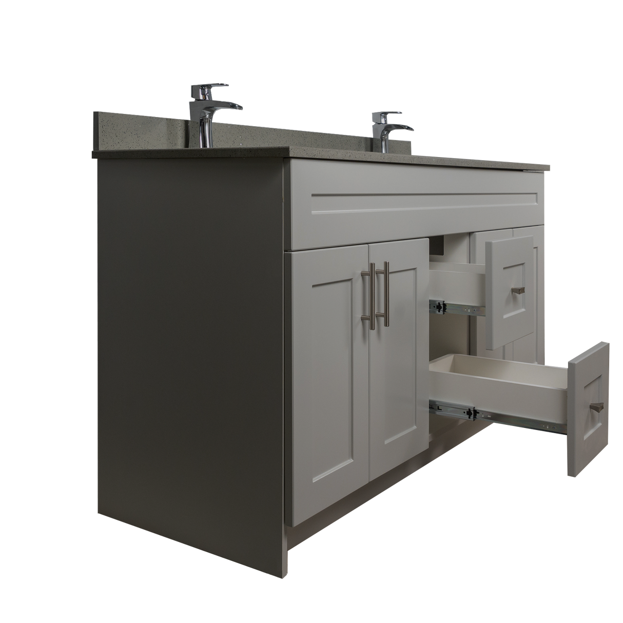 60" MDF - Double Sink - Light Grey - Shaker Doors - Softclose Hardware