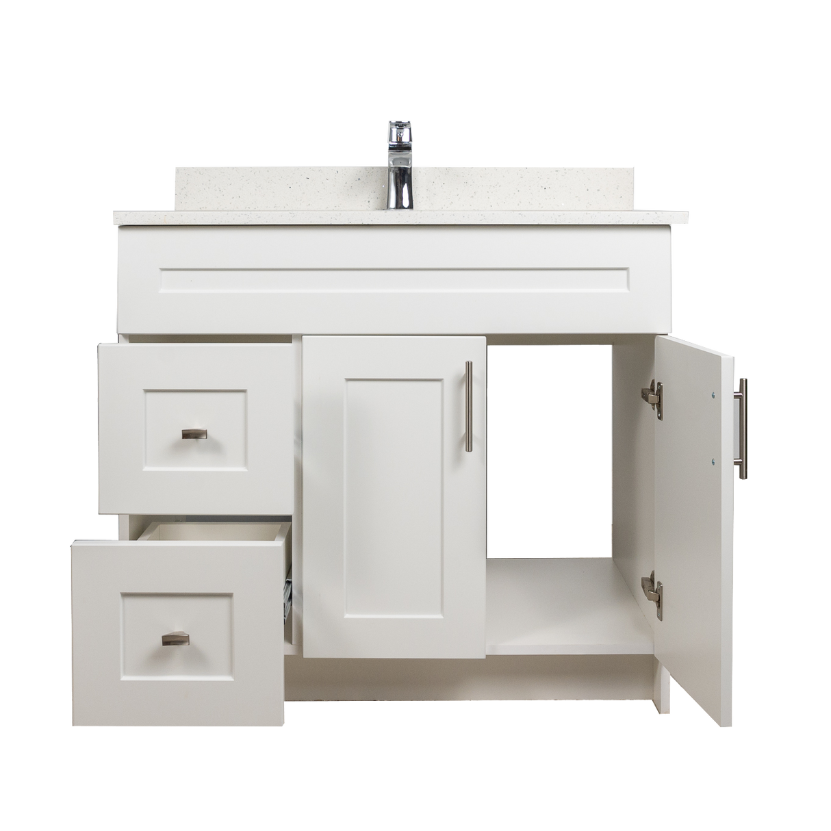 36" MDF - Left Side Draw - White - Shaker Doors - Softclose Hardware