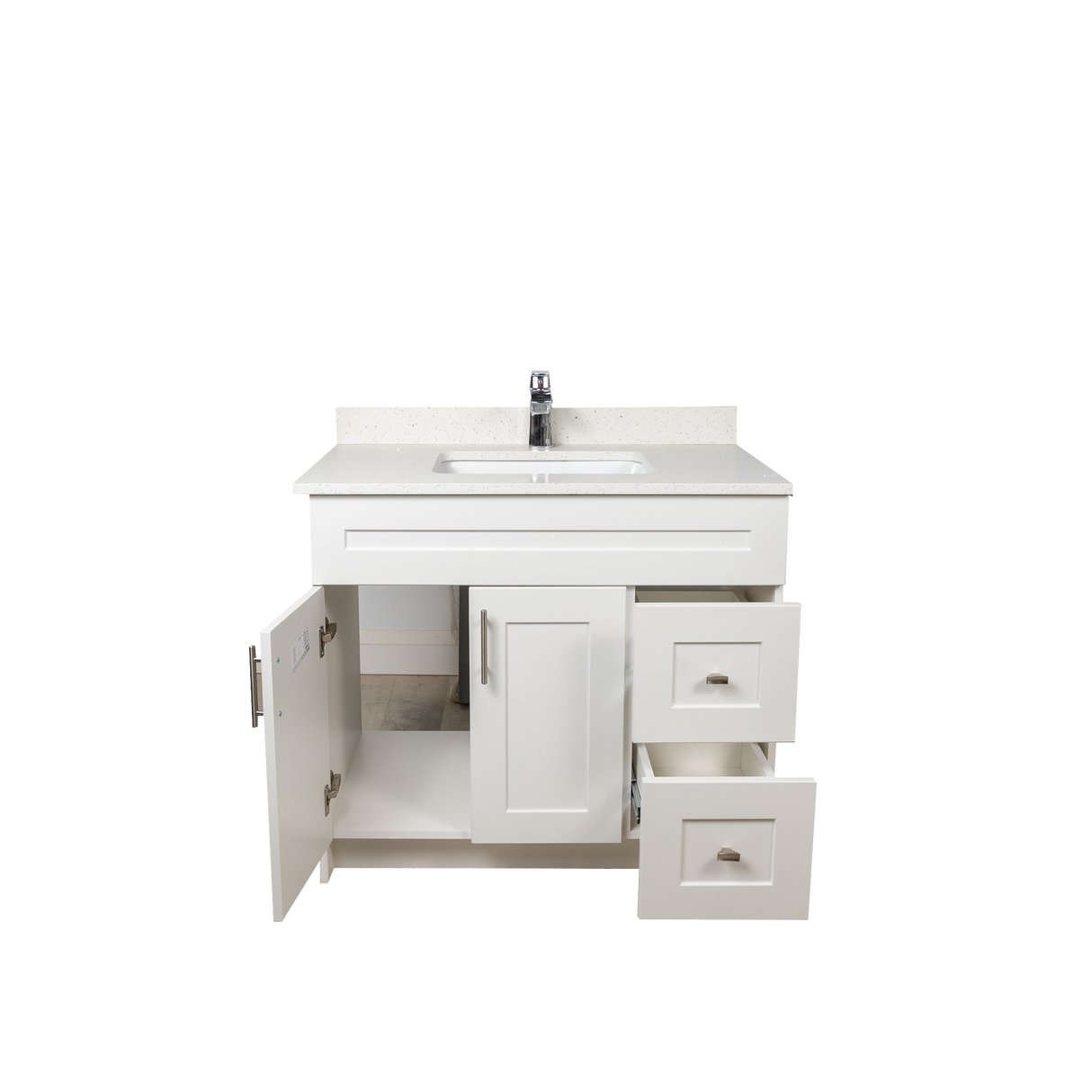 36" MDF - Right Side Draw - White - Shaker Doors - Softclose Hardware