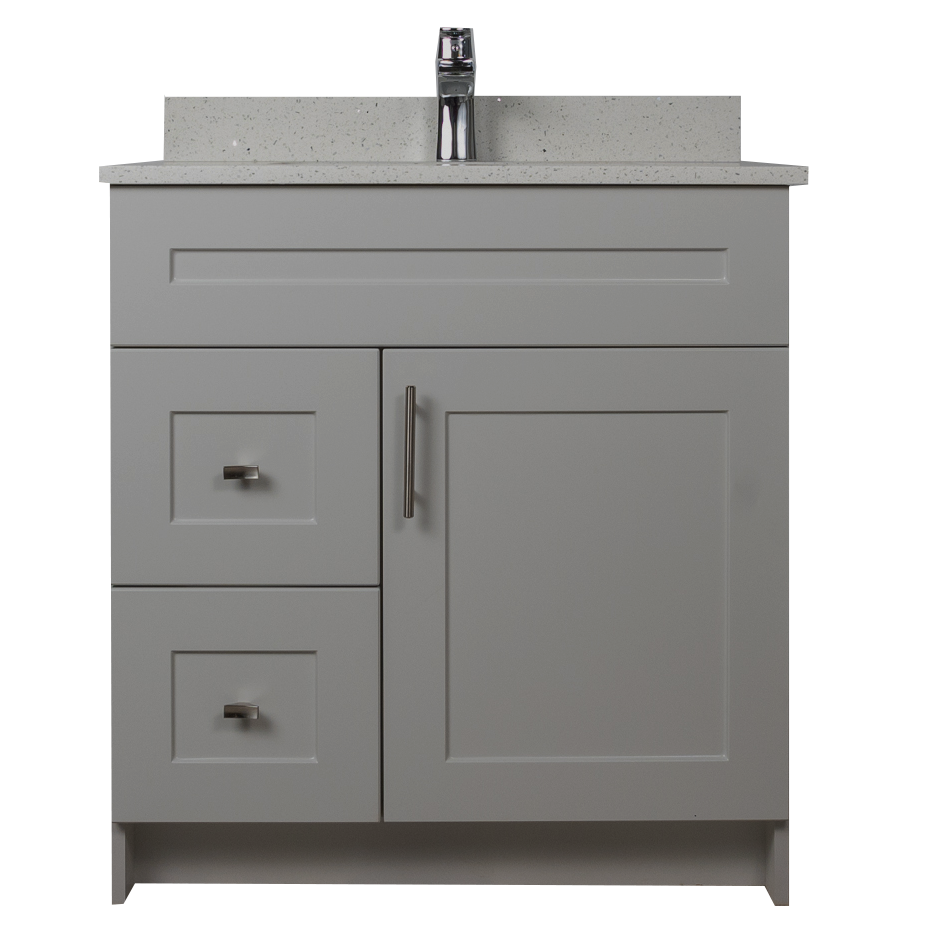 30" MDF - Left Side Draw - Light Grey - Shaker Doors - Softclose Hardware